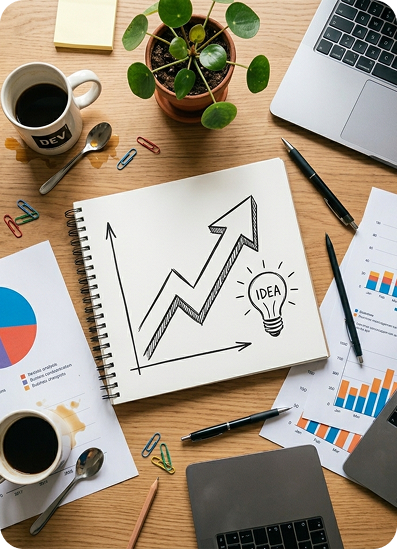 Brand strategy workspace with sketches and creative planning